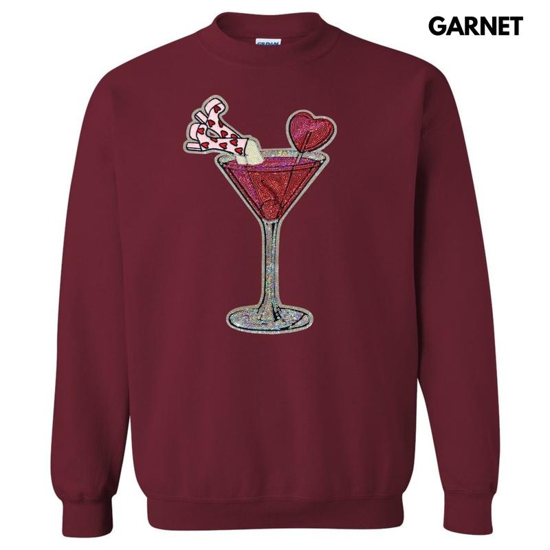 Valentine Martini Glass Sequin Patch Sweatshirt T-Shirts, Hoodie | HypeDripTees.com