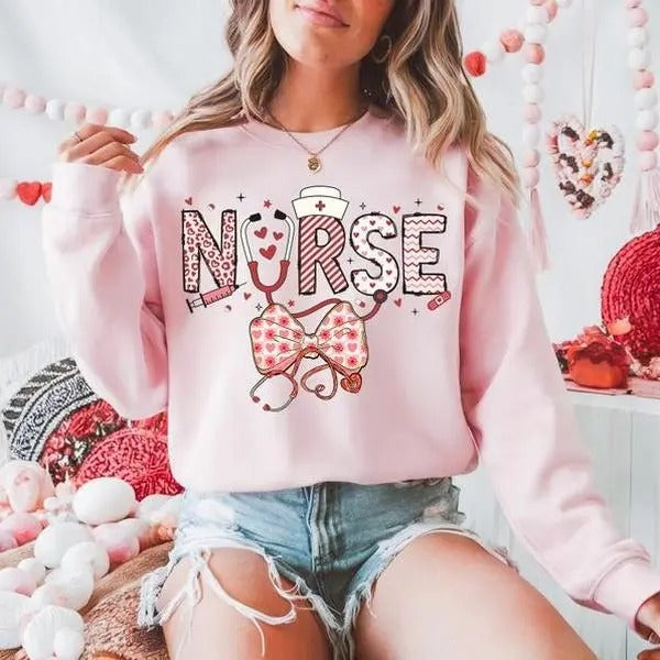 Valentine Nurse Shirt, Nurse Coquette Valentine Sweatshirt, Retro Valentine Shirt, Nurse Shirt ,Valentine Coquette, Gift...