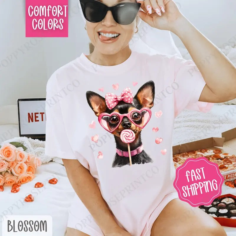 Valentine Pinscher Shirt Comfort Colors, Valentine's Day Women's Tee, Cute Women's Tshirt Hoodie, Sweatshirt