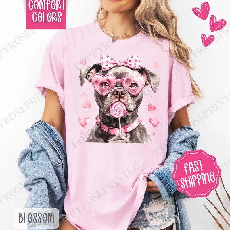 Valentine Pitbull Shirt Comfort Colors, Valentine's Day Women's Tee, Cute Women's Tshirt Hoodie, Sweatshirt