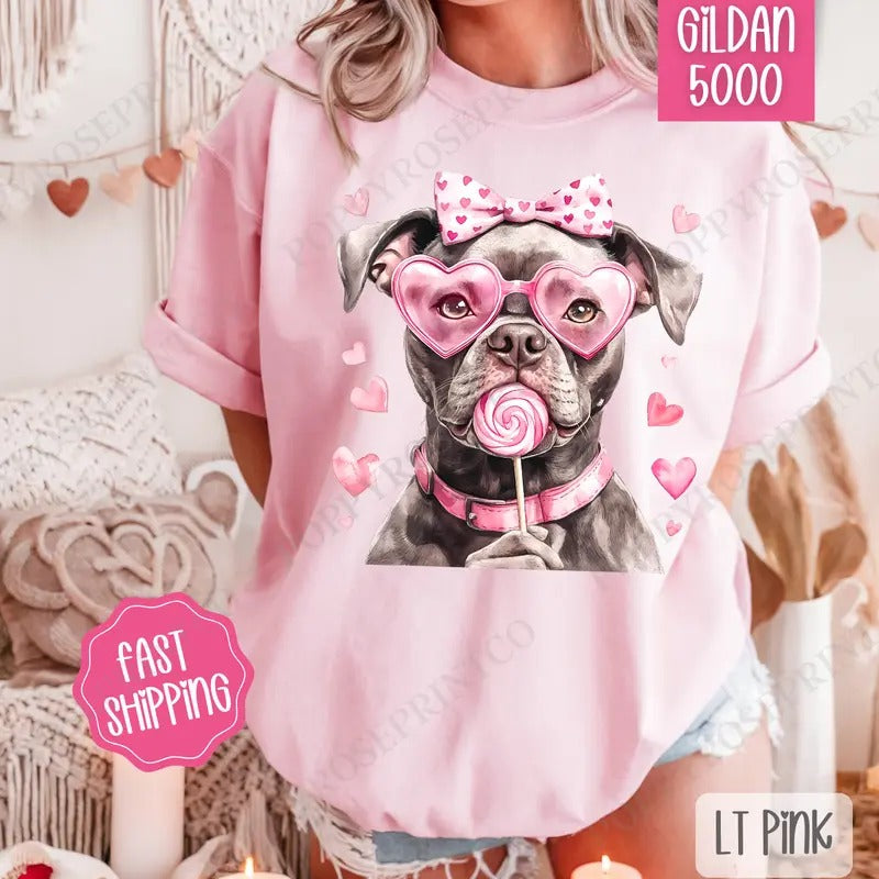 Valentine Pitbull Shirt Gildan, Valentine's Day Women's Tee, Cute Women's Tshirt Plus Sizes Hoodie, Sweatshirt