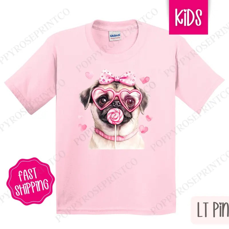 Valentine Pug Shirt Children'S Cute Gildan T-Shirts, Hoodie, Sweatshirt