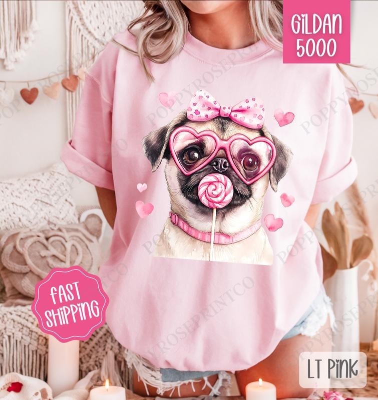 Valentine Pug Shirt Gildan, Valentine's Day Women's Tee, Cute Women's Tshirt Plus Sizes Hoodie, Sweatshirt | HypeDripTees.com