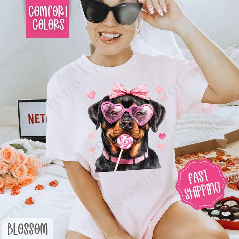 Valentine Rottweiler Shirt Comfort Colors Cute T-Shirts, Hoodie, Sweatshirt
