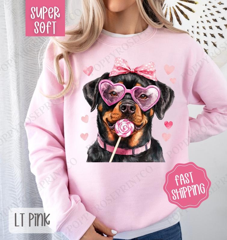 Valentine Rottweiler Sweatshirt, Valentine's Day Crewneck, Cute Women's Sweater T-Shirts, Hoodie | HypeDripTees.com
