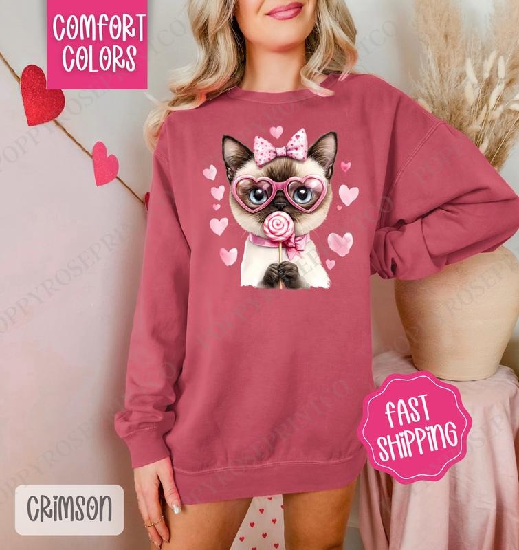Valentine Siamese Cat Comfort Colors Cute T-Shirts, Hoodie, Sweatshirt