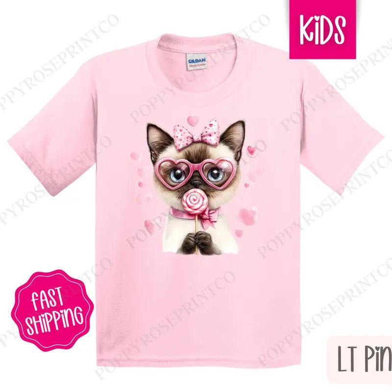 Valentine Siamese Cat Shirt Children'S Cute Gildan T-Shirts, Hoodie, Sweatshirt