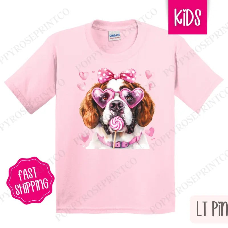 Valentine St. Bernard Kids Shirt - Valentine's Day Children's Tshirt
