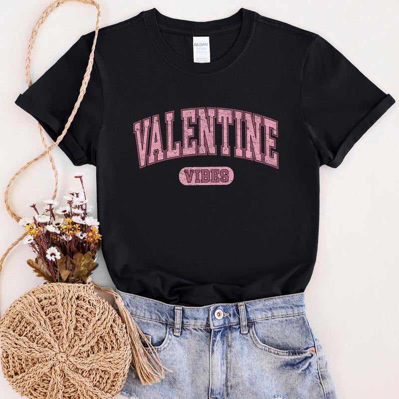 Valentine Vibes, Collegiate, College, University, Super Soft Tshirt, Valentine's Day Hoodie, Sweatshirt | HypeDripTees.com