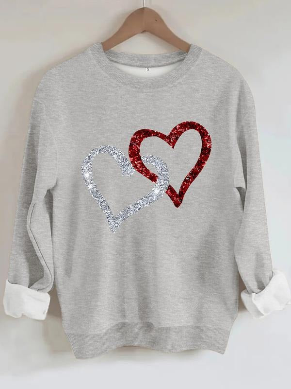 Valentine's Day Heart Pattern Warm Sweatshirt, Graduation Long Sleeve Top, Back-To-School Casual Fitted Pullover for...