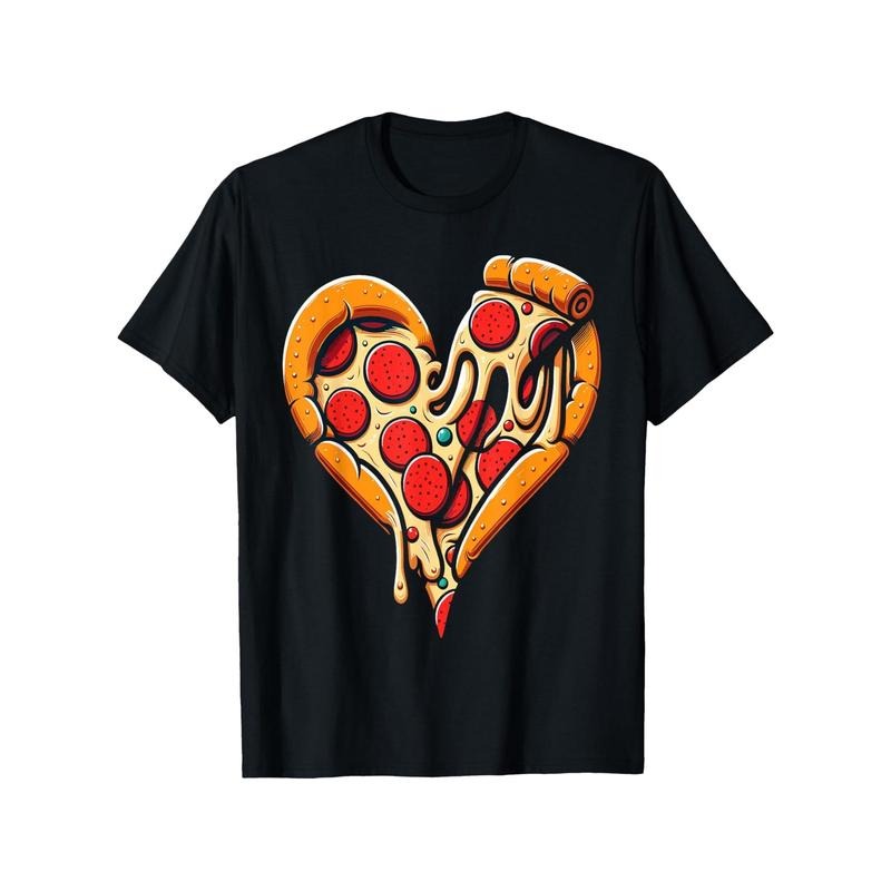 Valentine's Day Pizza Heart Love Tee - 100% Cotton, Moisture-Wicking Casual Summer Shirt for Men, 100% Cotton, Shirt made...