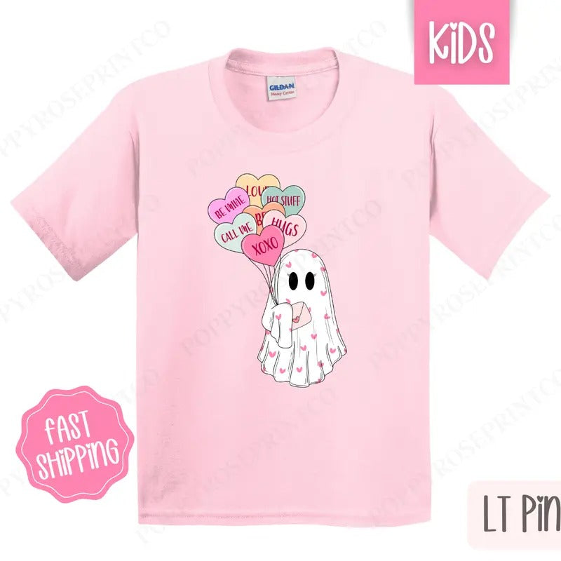 Valentine's Ghost Kids Shirt - Valentine's Day Children's Tshirt