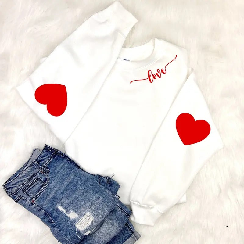 Valentine's Sweatshirt with Heart Elbow Patch, Cute Love Heart Sweater - Fabric, Cotton T-Shirts, Hoodie | HypeDripTees.com