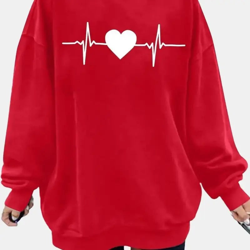 Valentines Day Heart Sweatshirt Women Oversized Love Heart Shirt Pullover Valentine's Long Sleeven Cotton Hoodie