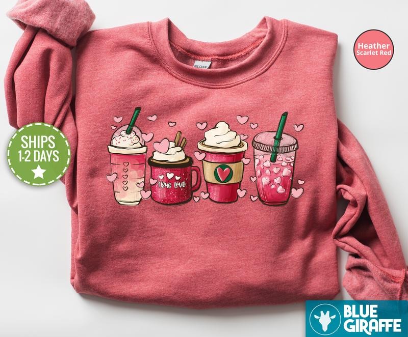 Valentines Day Latte Sweatshirt, Coffee Valentine Sweatshirt, Valentine Crewneck T-Shirts, Hoodie | HypeDripTees.com