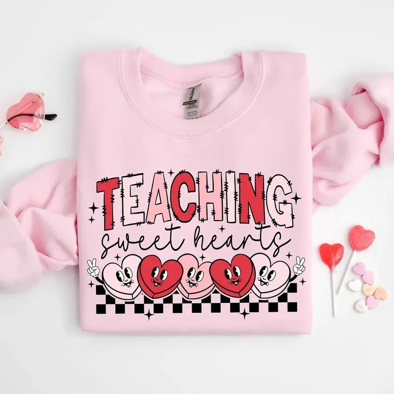 Valentines Day Teacher Sweatshirt, Teaching Sweethearts Shirt - Fabric Hoodie | HypeDripTees.com