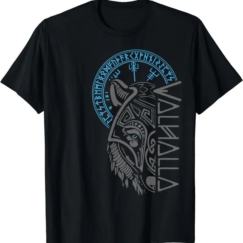 Valhalla Wolf Mask Odin Runes Norse Compass Viking Cotton T-Shirts, Hoodie, Sweatshirt