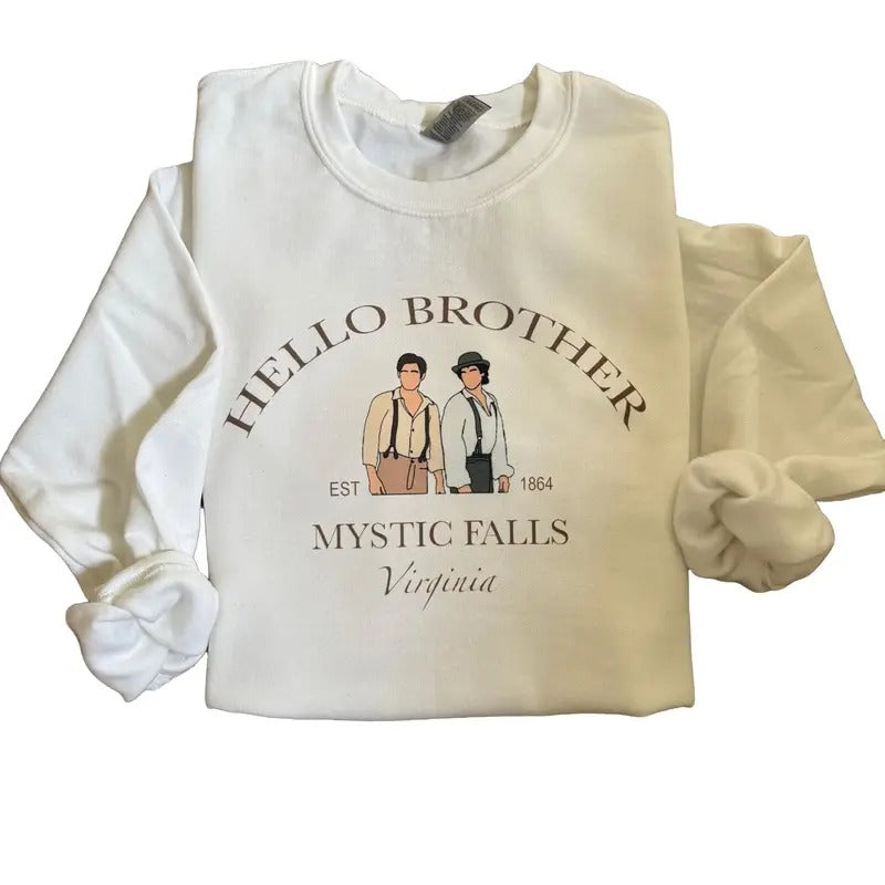 Vampire Diaries Sweatshirt, The Salvatore Brothers Sweatshirt, Tvd Crewneck Shirt, Hello Brother Sweater Casual Long...