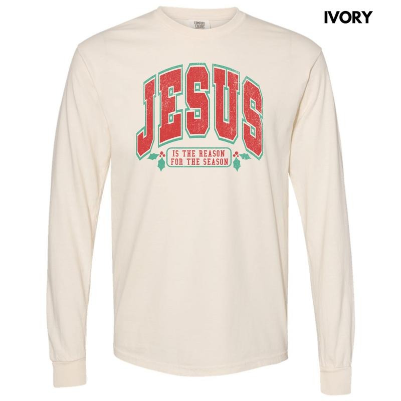 Varsity Jesus Red & Green Long Sleeve Comfort Colors T-Shirt 'NLB' Hoodie, Sweatshirt | HypeDripTees.com