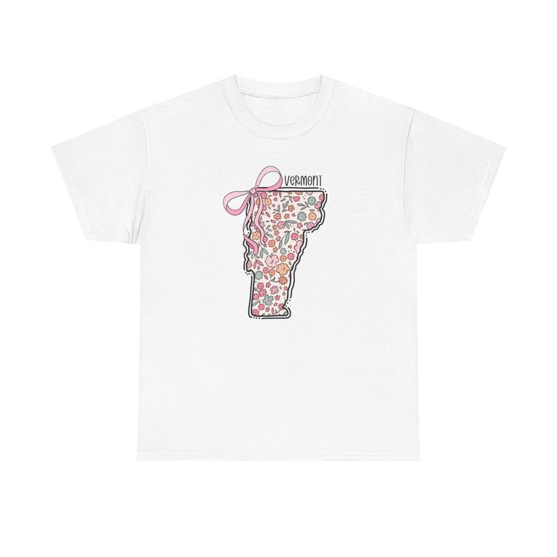 Vermont Floral Bow Gildan T-shirt, Cute Trendy Tee, State Coquette Oversized Top Hoodie, Sweatshirt | HypeDripTees.com