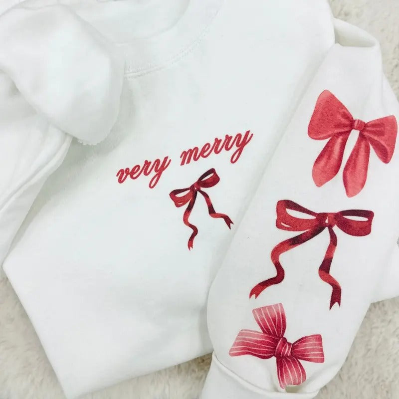 'Very Merry Bows' Crewneck Sweatshirt T-Shirts, Hoodie | HypeDripTees.com