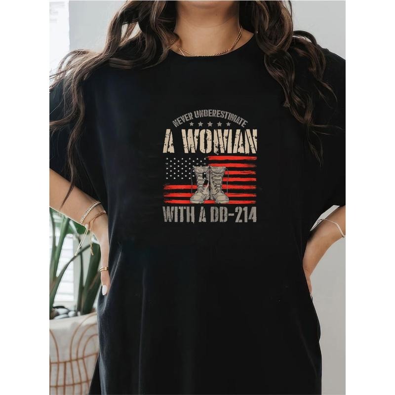 Veterans Day Female Soldier DD-214 Female Veterans Summer Short Sleeve T-shirt with Front Print-Comfortable Breathable...