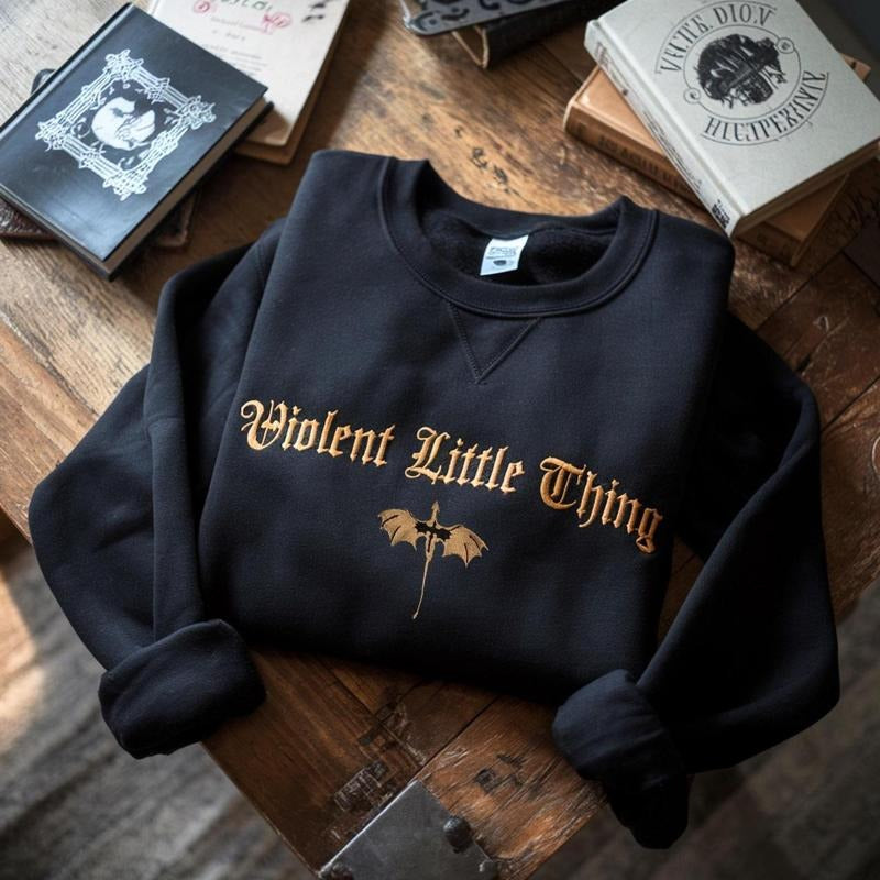 Vi0lent Little Thing Embroidered Sweatshirt, Dragon Crewneck Bookish Sweater Fourth Wing Iron Flame Fan Gift Basgiath...