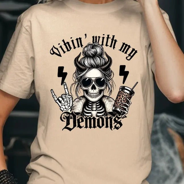 Vibin with my Demons Coffee Skeleton T-shirt Hoodie, Sweatshirt | HypeDripTees.com