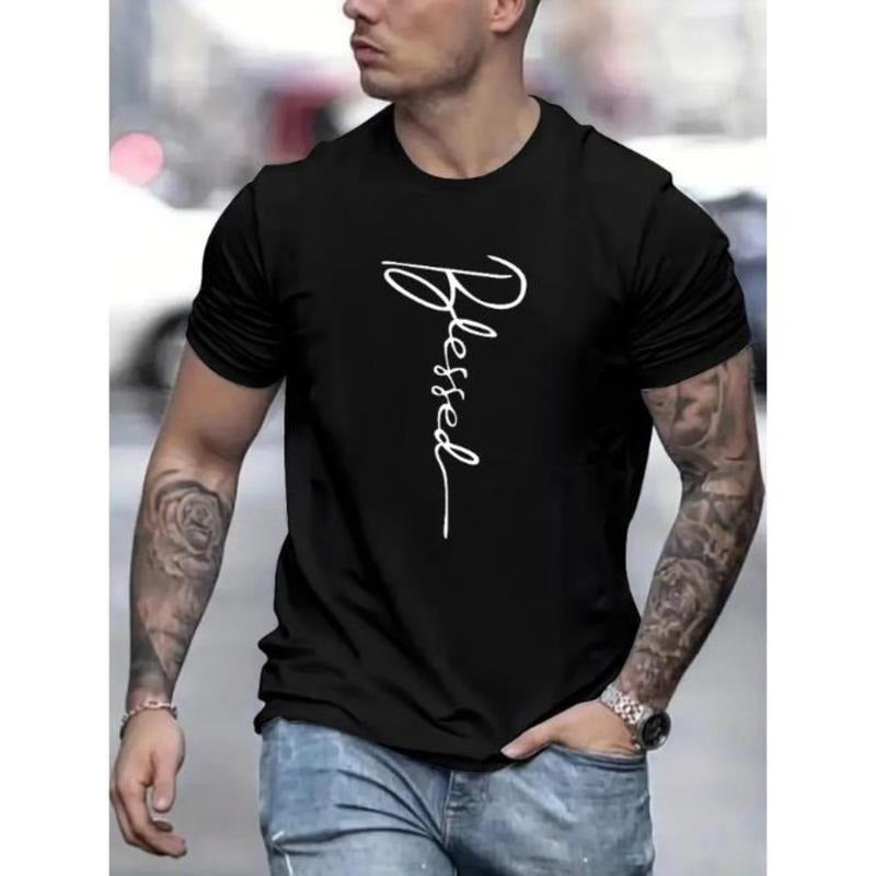 Vibrant Blessed Graphic Print T-Shirt - Soft, Breathable, Casual Short Sleeve Tee for Men