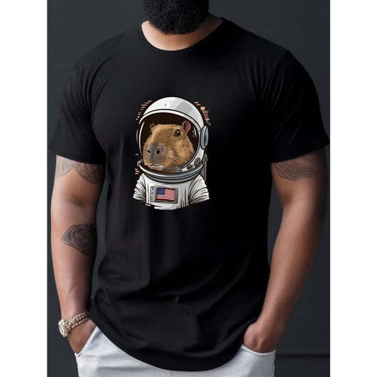 Vibrant Capybara Print Short Sleeve T-Shirt - Men's Stylish Round Neck Tee for Daily Wear - Summer & Spring Trendy Top with Casual Comfort Made in USA
