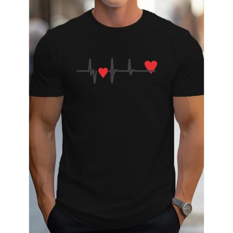Vibrant Heartbeat Graphic Print T-Shirt - Men's Casual Breathable Short Sleeve Tops for Summer