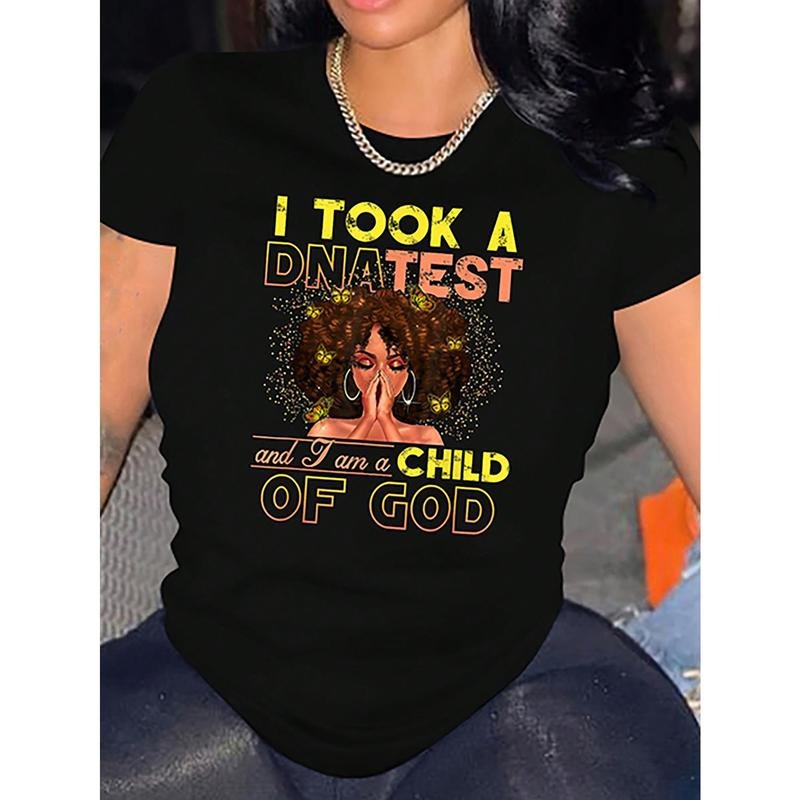 Vibrant Letter & Portrait Print T-Shirt - Soft, Breathable, Casual Short Sleeve Crew Neck Top for Spring & Summer