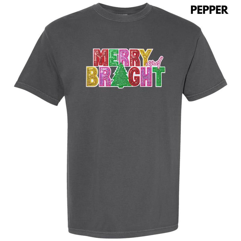 Vibrant Sequin Merry & Bright Patch Comfort Colors T-Shirt Hoodie, Sweatshirt | HypeDripTees.com
