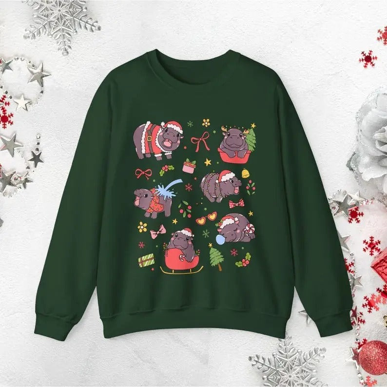 Victoria Maxwell, Moo Deng Christmas Sweatshirt Moo Deng Merch Cute Moo Deng Hippo Plus Size Christmas Sweater Coquette...
