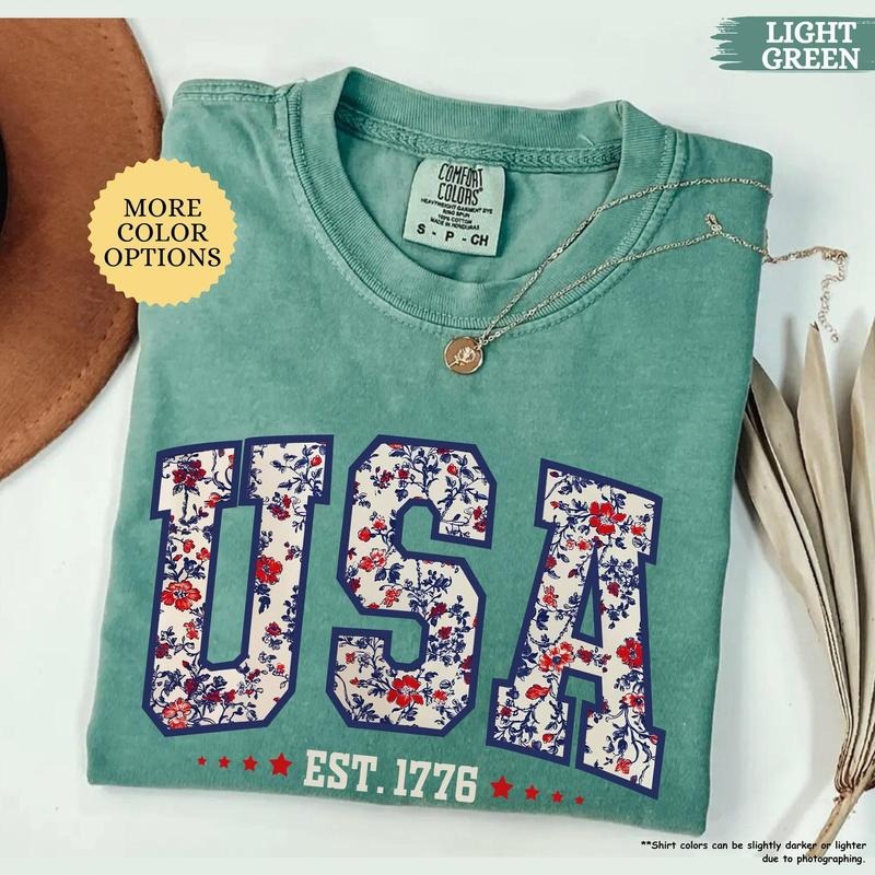 Victoria Maxwell, Womenswear Vintage Graphic Tee, Comfort Colors Floral USA Shirt, American Girl, USA Est 1776 Shirt,...