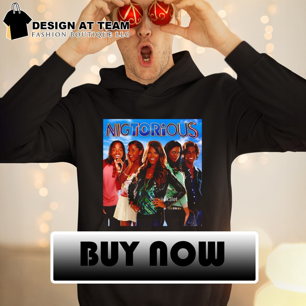 Victorious cast ensemble with manipulated skin tones starring in the Nigtorious shirt