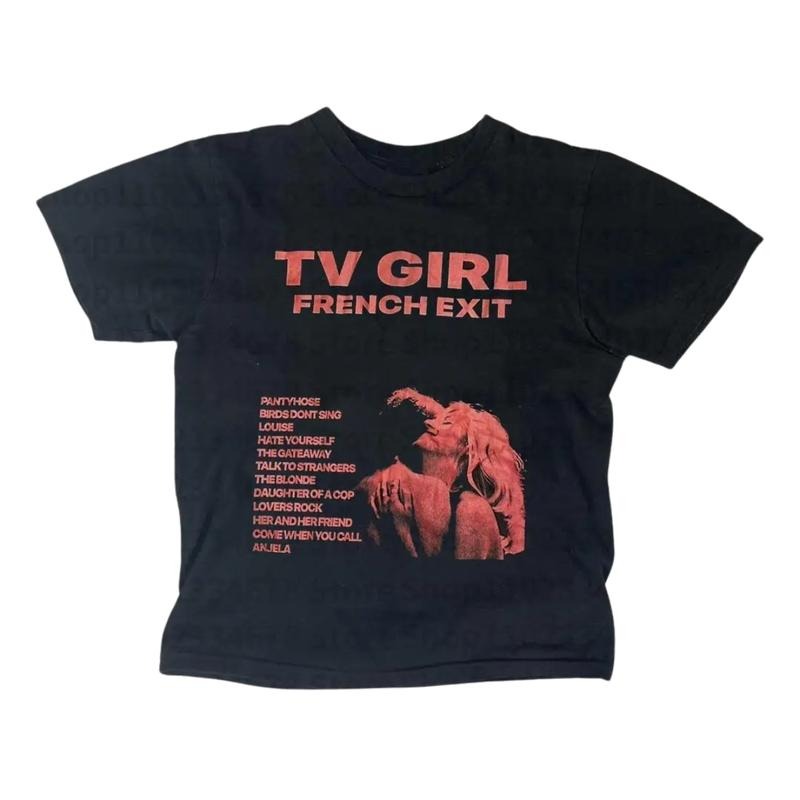 Vingtage Tv Girl French Exit Baby Tee, Trendy 90s Baby Tee, Women Fitted T-Shirt, Y2k Top Women Streetwear, Grunge 2000s,...