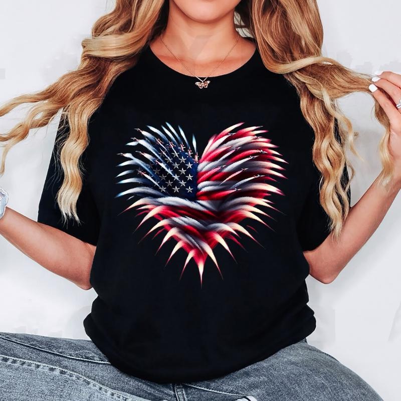Vintage  Retro Fighter Jet Airplane American Flag Heart 4th Of July T-Shirt, America 1776 Tee USA  America 4th Of July...