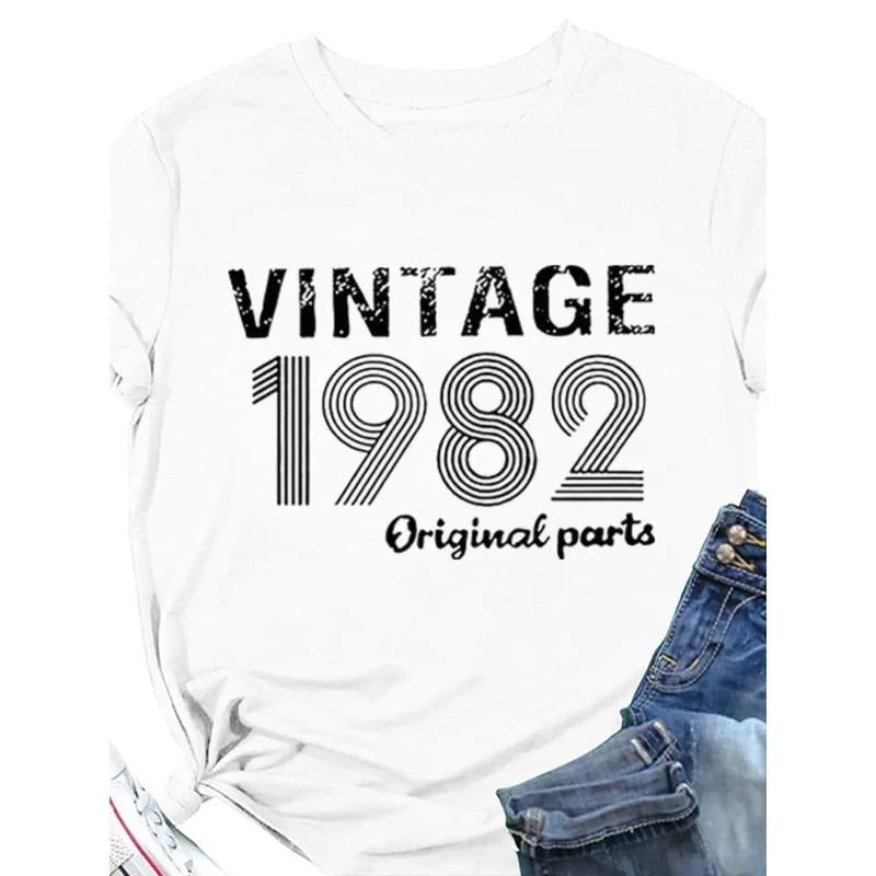 Vintage 1982 Original Print Women T Shirt Short Sleeve O Neck Loose Women Tshirt Ladies Tee Shirt Tops Hoodie, Sweatshirt
