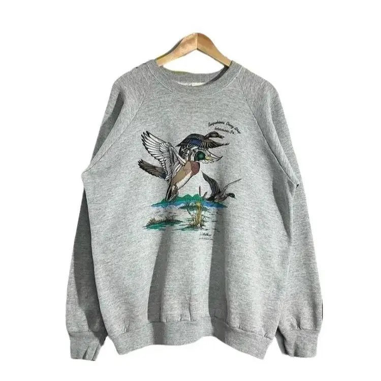 Vintage 1989s Mallard Duck WILDLIFE Sweatshirt Duck Cotton Hoodie T-shirt Unisex Fabric Menswear | HypeDripTees.com
