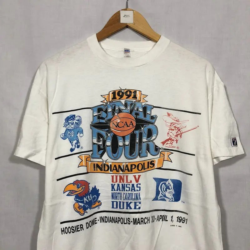 Vintage 1991's Final Four Indianapolis, UNLV, Tar Heels, Jayhawks, Duke t-shirt Classic Cotton college merch Menswear Top...