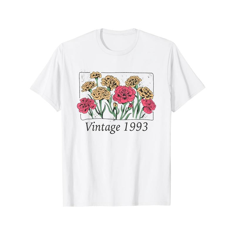 Vintage 1993 Floral Carnation Graphic Women's 30th Birthday T-Shirt