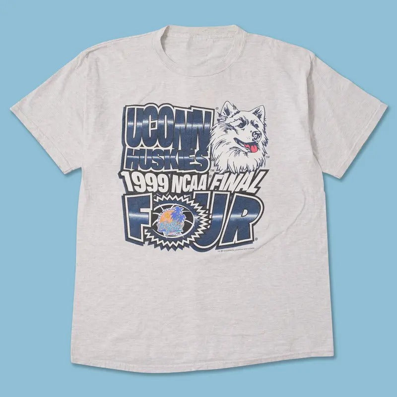 Vintage 1999 UC0nn Huskies NCAA Cotton Graphic Printed T-Shirt Hoodie, Sweatshirt | HypeDripTees.com