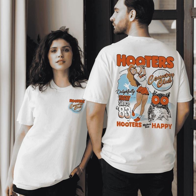 Vintage 2 Spencer's Hooters Country Club Beige T-shirt, Hooters Golf Club Tee Classic Cotton Menswear Top Embroidered...