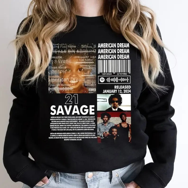Vintage 21 Savage Shirt 21 Savage Tour 2024 Sweatshirt, The American Dream Tour 2024 Hoodie | HypeDripTees.com