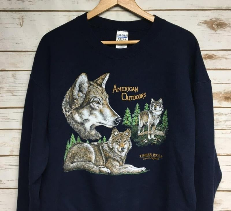 Vintage 90's Wolves crewneck sweatshirt Wolf crew neck sweatshirt Timber Wolf lone wolf animal print sweatshirt Dog -...
