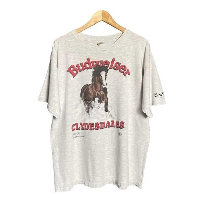 Vintage 90s Budweiser Horse Florida T-Shirt, Tshirt for women, men's clothing, summer clothing Casual Comfort Cotton...