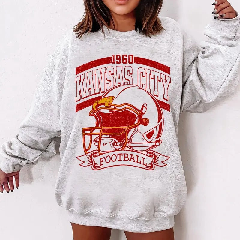 Vintage 90s Style Kansas City Football Sweatshirt, Game Day Shirt, Kansas City Team Football Shirt, Sunday Kansas City,...