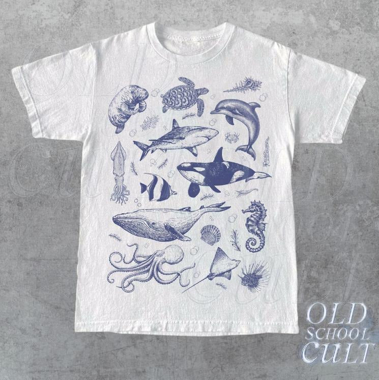 Vintage 90s Tattoo Sea Animal T-shirt, Retro Ocean Nature Shirt, Sealife, Ocean,Whale,Orca,Turtle Shirt Hoodie, Sweatshirt