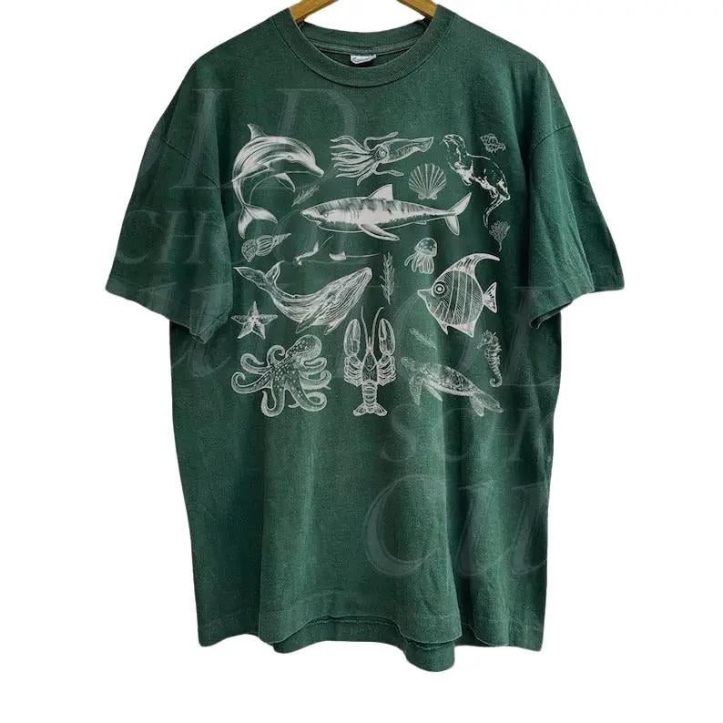 Vintage 90s Tattoo Sea Animal Tshirt, Retro Ocean Nature Shirt, Sealife, Ocean, Whale, Orca, Turtle, Dolphin Shirt,...